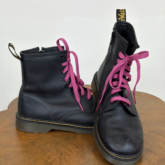 Dr. Martens Shoes - Dr. Martens Black 8 Eye Classic Black Leather Boots Side Zip Women's Size 6
